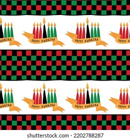 Happy Kwanzaa. Seamless pattern with kinaras. African American holidays. Traditional Kwanzaa symbols.