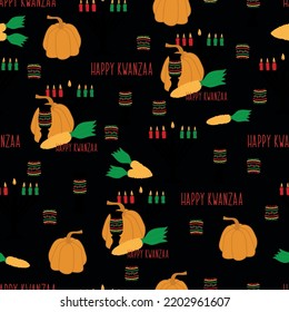 Happy Kwanzaa. Seamless pattern with kinaras. Traditional Kwanzaa symbols. Print for textile, wallpaper, covers, surface. Retro stylization. For fashion fabric. Tribal pattern