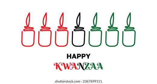 Happy Kwanzaa. Seven Mishumaa Sabaa. Holiday african symbols candles with lettering on white background. Vector illustration. 