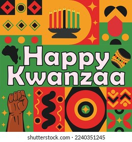 Happy kwanzaa square banner vector design background. Colorful vibrant poster design in celebration of African-American culture from December 26 to January 1 happy kwanzaa. red, green and yellow color