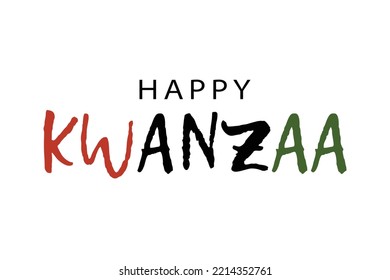 Happy Kwanzaa text logo in traditional African colors - red, black, green. Simple grunge vector illustration isolated on white background. Design element for Kwanzaa festival greeting card