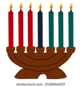 Feliz Kwanzaa. Candelero tradicional - Kinara con 7 velas, que simboliza los principios de Kwanzaa. Festival de culturas afroamericanas. 