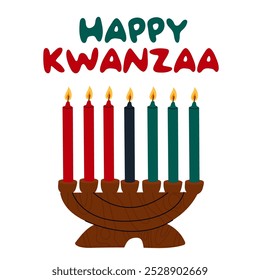 Feliz Kwanzaa. Candelero tradicional - Kinara con 7 velas, que simboliza los principios de Kwanzaa. Festival de culturas afroamericanas. 