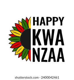 Happy Kwanzaa typography poster with sunflower. African American holiday. Vector template for greeting card, banner, postcard, flyer, sticker, etc