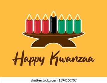 Happy Kwanzaa vector. African American cultural holiday. Candle holder kinara vector. Seven candles in a candlestick vector. Kwanzaa Poster, December 26. Important day