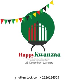 Happy Kwanzaa vector flat illustration. Traditional african american ethnic holiday design concept with candle holder menorah and burning candles.