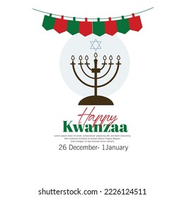 Happy Kwanzaa vector flat illustration. Traditional african american ethnic holiday design concept with candle holder menorah and burning candles.