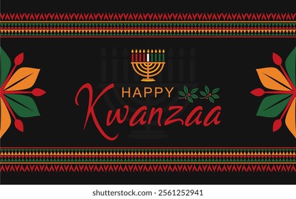 Happy Kwanzaa vector flat illustration. Traditional African American ethnic holiday design concept with burning candles and typical African decorations. Best for banners, cards, and social media posts