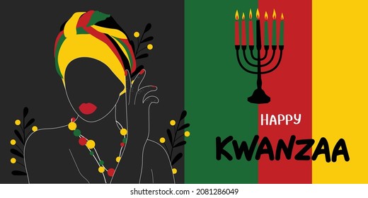 Happy Kwanzaa vector illustration. Banner with handwritten text for traditional holiday.	