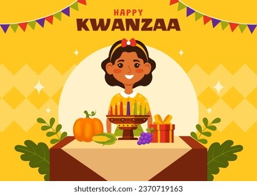 Happy Kwanzaa Vector Illustration with Mazao, Zawadi, Mkeka, Kinara, Gifts, Cup, Candles in Traditional Holiday African Symbol Kids Cartoon Background