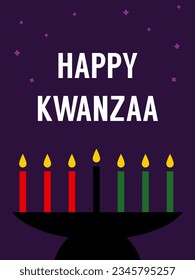 Happy Kwanzaa vertical vector social media story template with the symbols of African Heritage - kinara candles, stars.