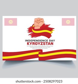 Happy Kyrgyzstan independence Day Banner and hand flag design vector