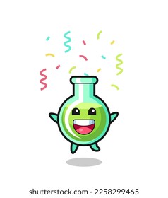happy lab beakers mascot jumping for congratulation with colour confetti , cute style design for t shirt, sticker, logo element