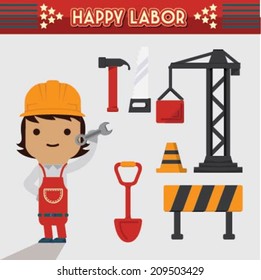 Happy Labor Character with icon set