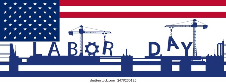 Feliz día del trabajo y la construcción con grúa de torre.