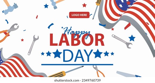 happy labor day 04 September, banner, social media post, flyer or greeting card with worker and struggle theme and American flag. vector illustration