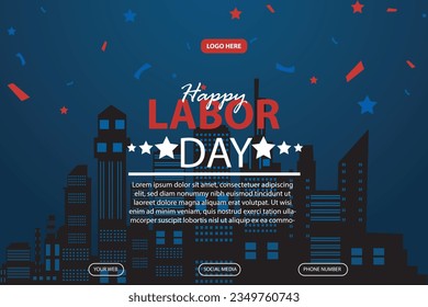 happy labor day 04 September, banner, social media post, flyer or greeting card with worker and struggle theme and American flag. vector illustration