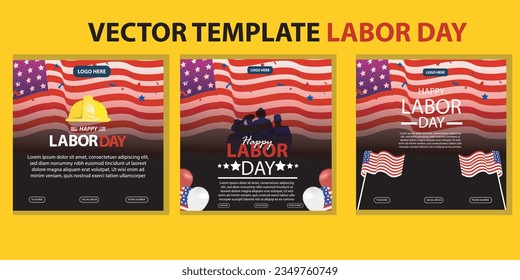 happy labor day 04 September, banner, social media post, flyer or greeting card with worker and struggle theme and American flag. vector illustration