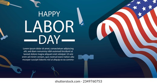 happy labor day 04 September, banner, social media post, flyer or greeting card with worker and struggle theme and American flag. vector illustration