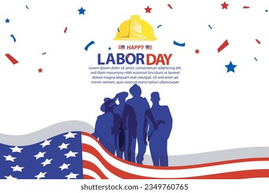 happy labor day 04 September, banner, social media post, flyer or greeting card with worker and struggle theme and American flag. vector illustration