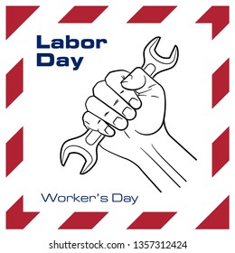 Happy Labor Day 1 may american colors banner. Worker's day illustration. Happy 1st may Labor Day card. National american holiday illustration USA flag color. Festive poster banner hand tool lettering