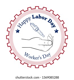 Happy Labor Day 1 may american colors banner. Worker's day illustration. Happy 1st may Labor Day card. National american holiday illustration USA flag color. Festive poster banner hand tool lettering