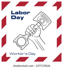 Happy Labor Day 1 may american colors banner. Worker's day illustration. Happy 1st may Labor Day card. National american holiday illustration USA flag color. Festive poster banner hand tool lettering