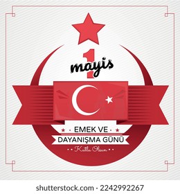 Happy Labor Day 1st May. Turkish holiday, international traditions and culture. Design element for greeting postcard. Workers festival concept. Poster or banner. Cartoon flat vector illustration