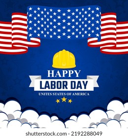 Happy Labor Day 2022 Vector Greeting Card Or Invitation Card. United States National Holiday Illustration With United States Flag