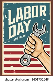 Happy Labor day america vector, Wrench in hand, design background, illustration