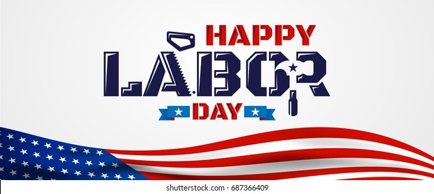 Happy Labor Day with American flag background.Labor Day Sale promotion advertising banner template.American labor day wallpaper.Vector illustration.