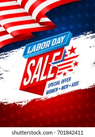 Happy Labor Day with American flag background.Labor Day Sale promotion advertising banner template.American labor day wallpaper.Vector illustration