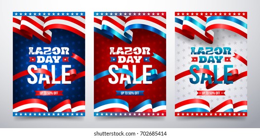 Happy Labor Day with American flag.Labor Day Sale promotion advertising banner template.American labor day Brochures,Poster or Banner.Vector illustration.