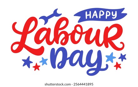 Happy Labor Day American holiday banner hand written festive lettering. United States modern calligraphy typographic design for poster, greeting card template. Vector illustration 