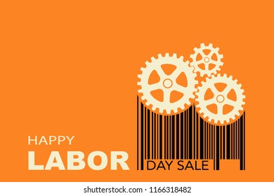Happy Labor day american. text gear and barcode on orange background. vector illustration