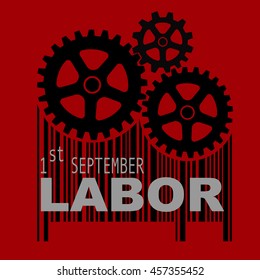 Happy Labor day american. text and gear barcode sale. vector illustration