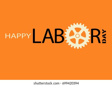 Happy Labor day american. text and gear on orange background. vector illustration