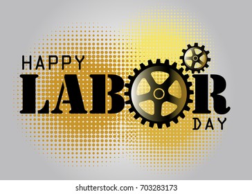 Happy Labor day american. text and gear background. vector illustration