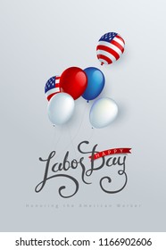 Happy labor day background banner template decor with balloon flag of america .Vector illustration .