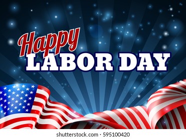 A Happy Labor Day background design with an American flag banner