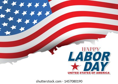 Happy Labor Day background with typography and USA flag. United States of America national holiday design concept. Vector illustration.