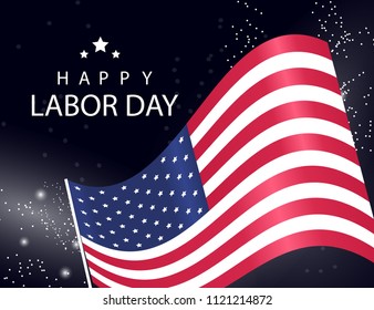 Happy Labor Day background with USA flag on sparckling Vector Illustration