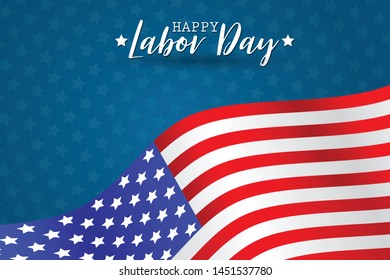 Happy Labor Day background. USA National holiday concept. Realistic United States of America flag with stripes and stars. Vector illustration.