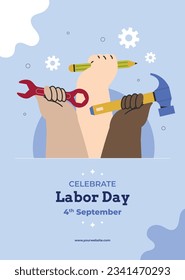 Happy Labor day. Labor Day background. USA Labor Day celebration. American Labor Day concept. September 4. Vector illustration. Design For Poster, Banner. Flyer, Greeting Card. construction tools.