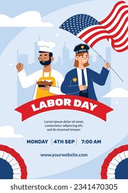 Happy Labor day. Labor Day background. USA Labor Day celebration. American Labor Day concept. September 4. Vector illustration. Design For Poster, Banner. Flyer, Greeting Card. construction tools.