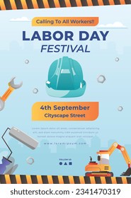 Happy Labor day. Labor Day background. USA Labor Day celebration. American Labor Day concept. September 4. Vector illustration. Design For Poster, Banner. Flyer, Greeting Card. construction tools.