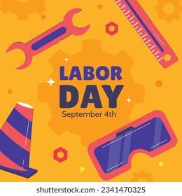 Happy Labor day. Labor Day background. USA Labor Day celebration. American Labor Day concept. September 4. Vector illustration. Design For Poster, Banner. Flyer, Greeting Card. construction tools.