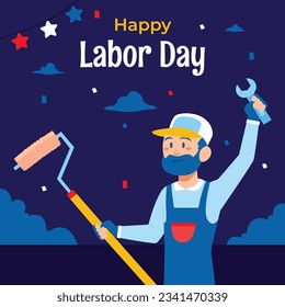 Happy Labor day. Labor Day background. USA Labor Day celebration. American Labor Day concept. September 4. Vector illustration. Design For Poster, Banner. Flyer, Greeting Card. construction tools.