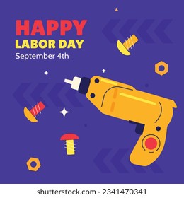 Happy Labor day. Labor Day background. USA Labor Day celebration. American Labor Day concept. September 4. Vector illustration. Design For Poster, Banner. Flyer, Greeting Card. construction tools.