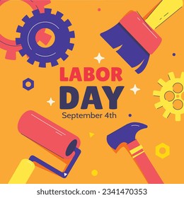 Happy Labor day. Labor Day background. USA Labor Day celebration. American Labor Day concept. September 4. Vector illustration. Design For Poster, Banner. Flyer, Greeting Card. construction tools.